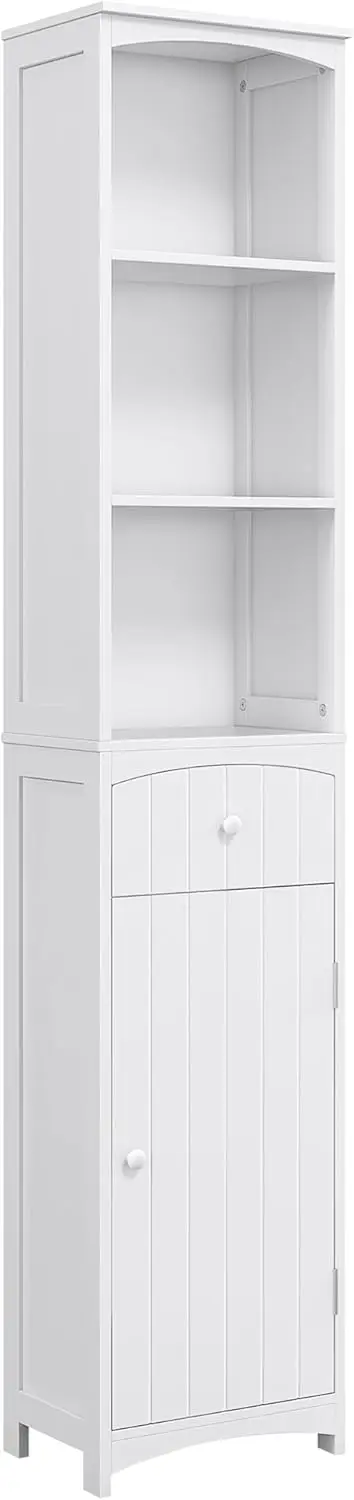 Bathroom Storage Cabinet, Free Standing Bathroom Storage Unit, Tall Linen Tower with 3-Tier Shelves and Drawer, White