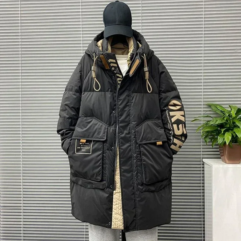 Winter Fashion Men's High-end Down Warmth Jacket No-wash Waterproof Mid-length Brand Handsome Thick Young White Duck Down Coat