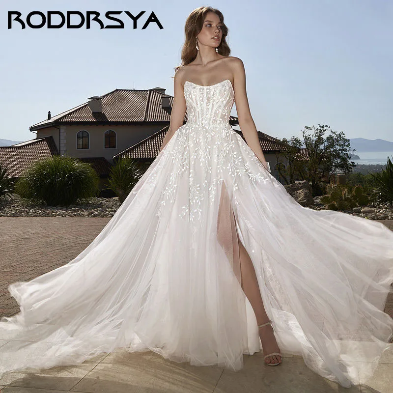 RODDRSYA Querida Cristal Spaghetti Strap Vestido de Casamento Elegante Sem Mangas Tule A Linha Noiva Festa Sexy Backless Trouwjurk Querida Cristal Spaghetti Strap Vestido de Casamento Elegante Sem Mangas Tule A Linha N