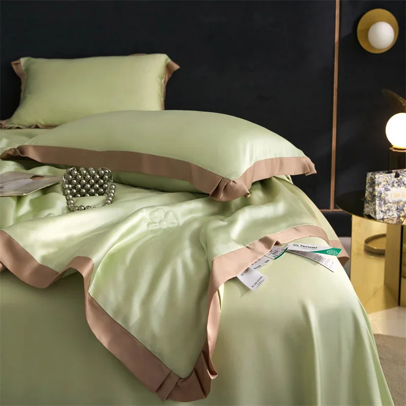 AClass60Light Luxury Tencel Spring Summer Blanket20% Protein Cool Ice Silk Air-Conditioned Room Thin Duvet Four-Piece Set