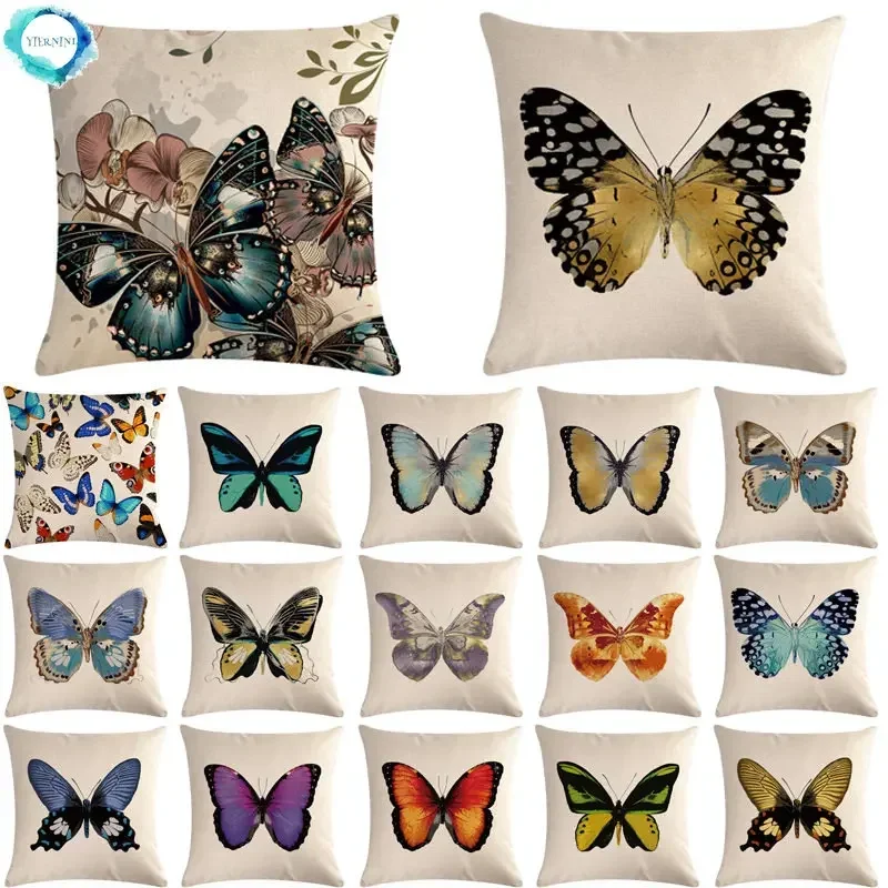 

1 pc butterfly pattern cotton linen throw pillow cushion cover car home sofa bed decorative pillow Funda Cojin pillows