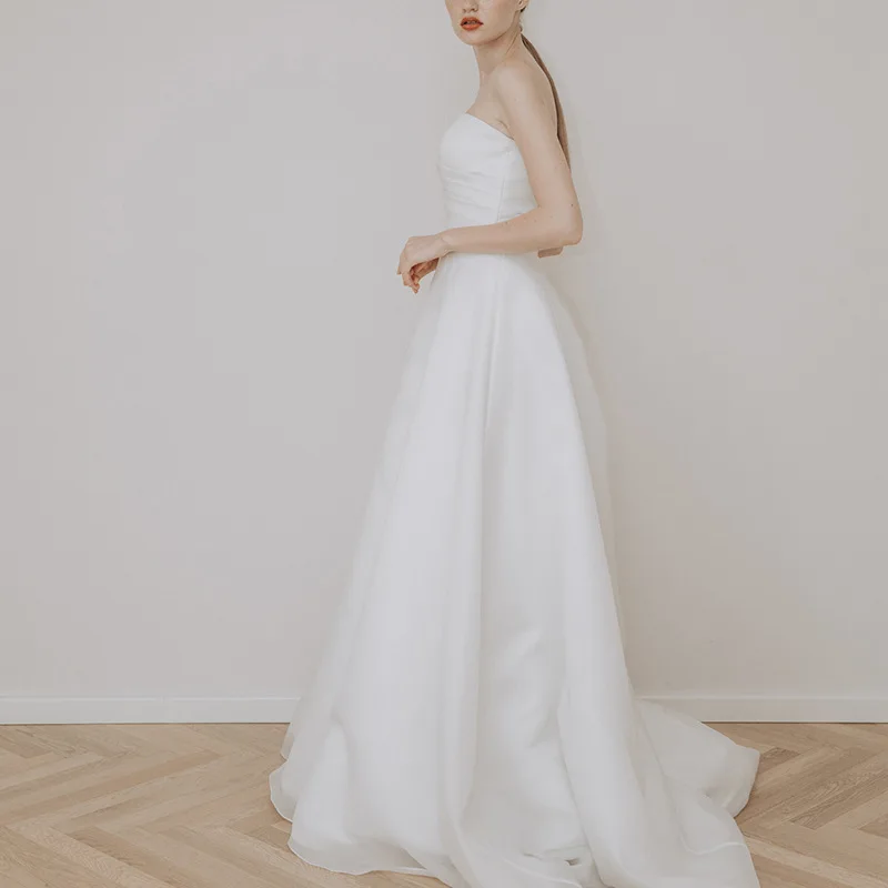 Light Strapless Elegant Bride Banquet Slim Fit Temperament Reception Gown2024New Style Waist-Cinching Toasting Dress