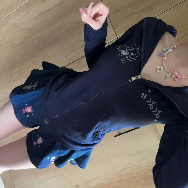 Japanese Cute Sweet Girls Autumn New Slim-fit Subculture Versatile Cat Ears Hooded Long-sleeved Jacket Zipper Kawaii Sweatshirts