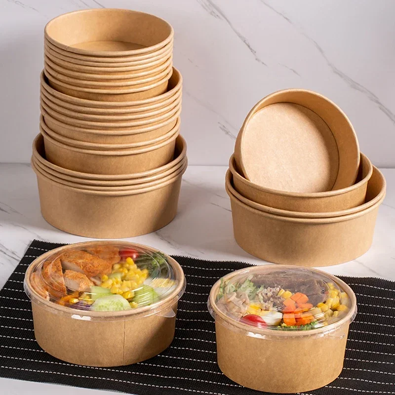 10pcs Disposable Kraft Paper Bowls Fruit Salad Bowl Food Packaging Containers Takeaway Party Favor Lunch Box