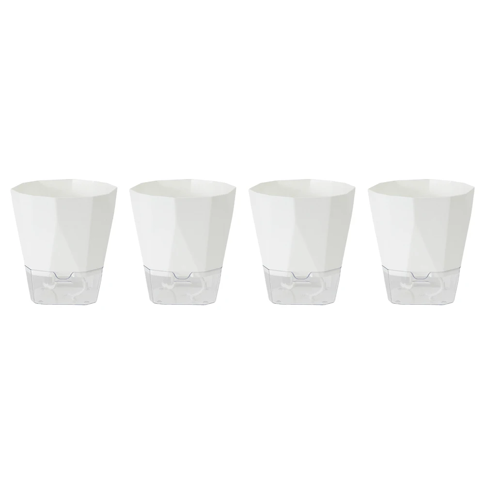 

4 Pack Automatic Watering Flower Pots for Small Plants Lightweight Plastic Planters with Transparent Water Base