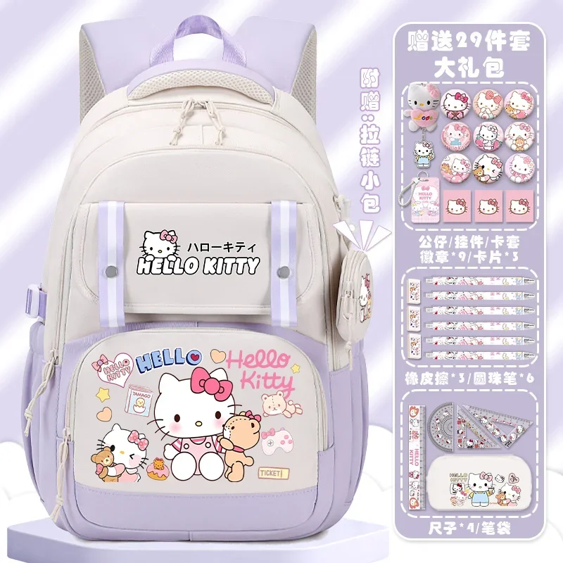 Sanrio Hello Kitty กระเป๋านักเรียนสไตล์น่ารัก INS, กระเป๋าเป้สะพายหลังจุได้เยอะลายการ์ตูนของเด็กมหาวิทยาลัย