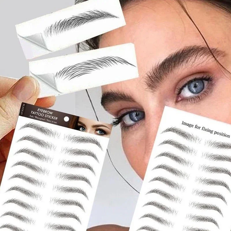 6D Eyebrow Tattoos Sticker Waterproof Long Lasting Natural Hair-Like Fake Eyebrows Stickers for Brow Grooming Shaping
