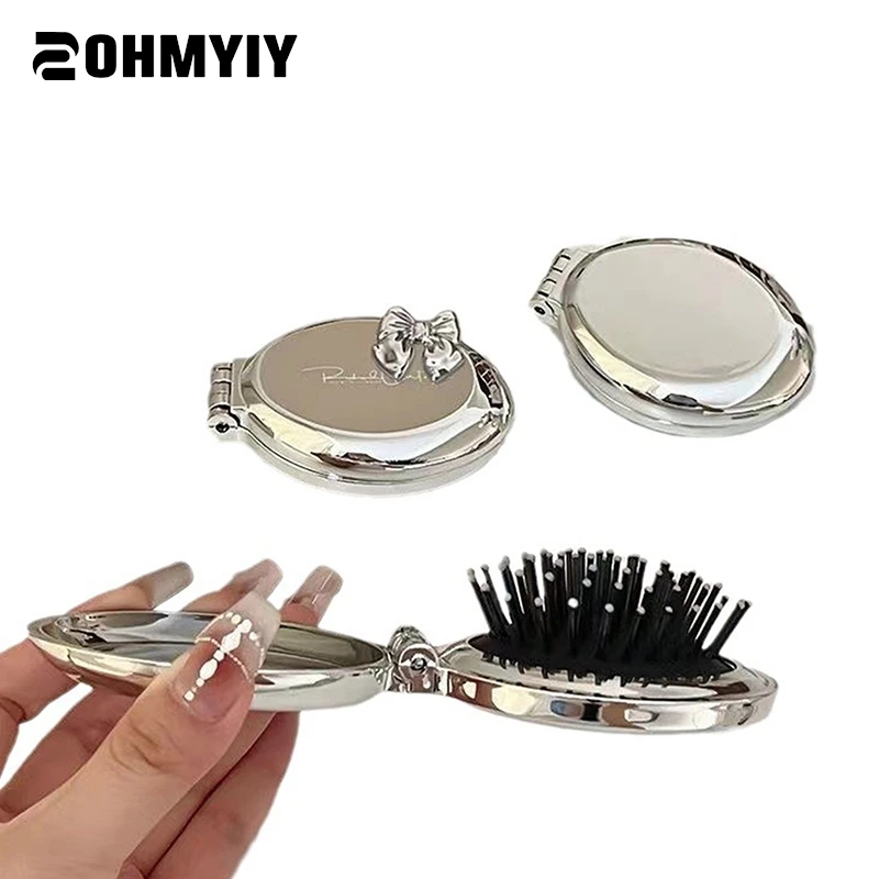 

Cute Folding Massage Comb With Makeup Mirror Travel Portable Plastic Airbag Small Comb Hair Brush Bow Tie Air Cushion Comb