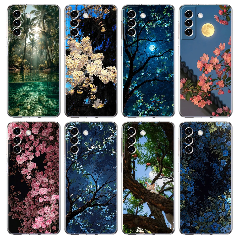 Phone Case For Samsung Galaxy S26 S25 S24 Plus S23 FE S22 S21 S20 Ultra 5G S10 Soft Clear Cover Fashion Tree Summer Flower