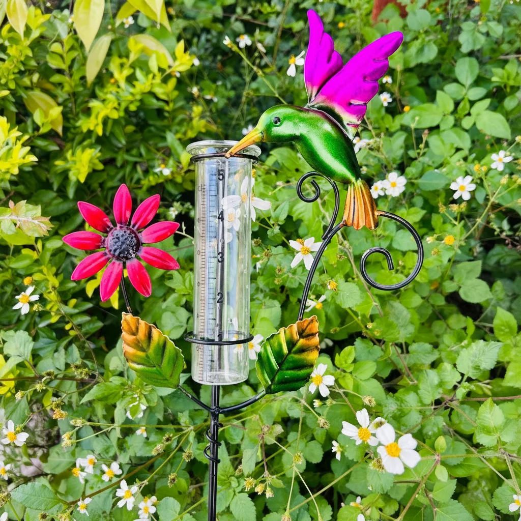 Outdoor Metal Rain Gauge Butterfly Decoration For Garden Yard Measurement Tool With Dragonfly Pattern Weather Resistant