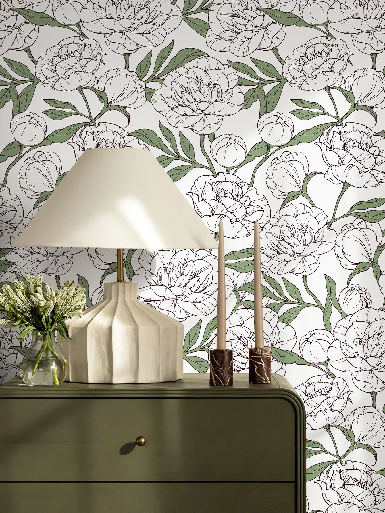

Morden Line обои с цветочными и зелеными листьями, шикарные обои из ПВХ, домашний декор, водонепроницаемые самоклеящиеся наклейки на шкаф