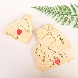 Free Custome Unique Hug Bear Family Puzzle Engraving Animal Sculpture Ornaments Personalized Home Crafts Holiday Birthday Gift