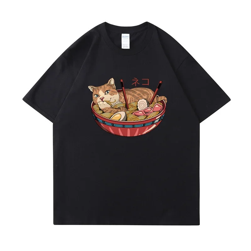 Cats Like Noodles T-Shirts Caeroon High Quality Man T Shirts Cyan Dragon Pritning Tee Shirt Oversized Loose T-Shirts For Make