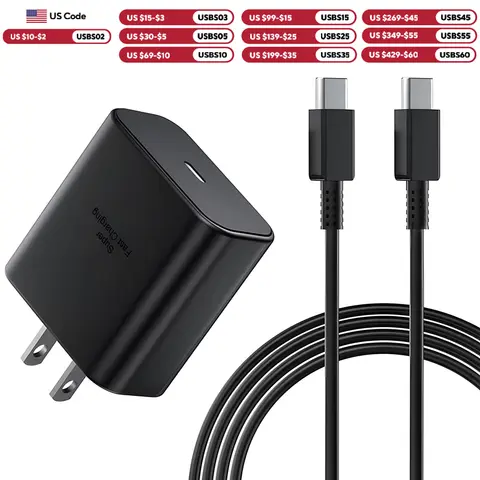Cargador súper rápido de 45W para Samsung Galaxy S25 S24 S23 S22 Ultra S21 Plus Note 20 USB C a C accesorios de Cable de datos de carga rápida