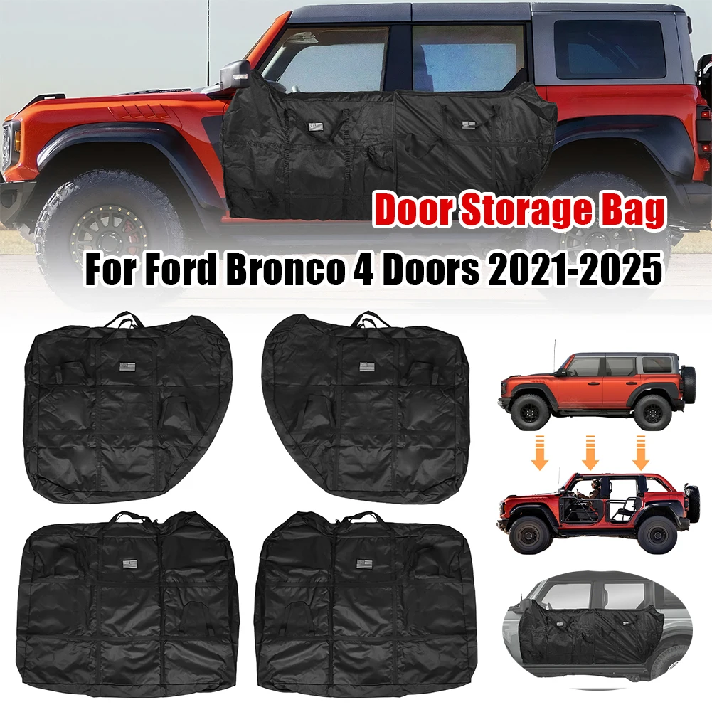 

4x Front and Rear Door Bags Front Rear Door Storage Bags Organizer Doors Panels Organizer Bag for Ford Bronco 4-Door 2021-2025