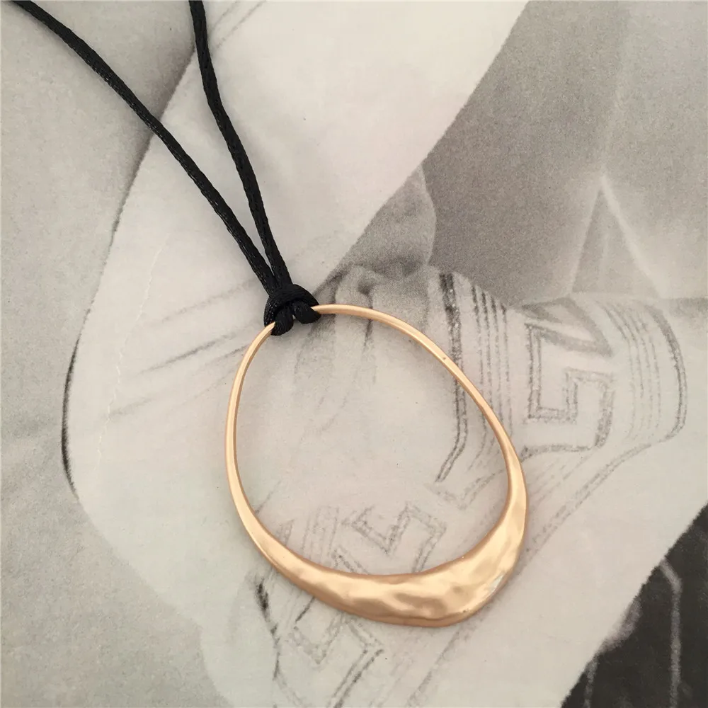 Gold  And Silver Color Irregular Pendant Necklace Adjustable Black Rope Necklace For Women New Fashion