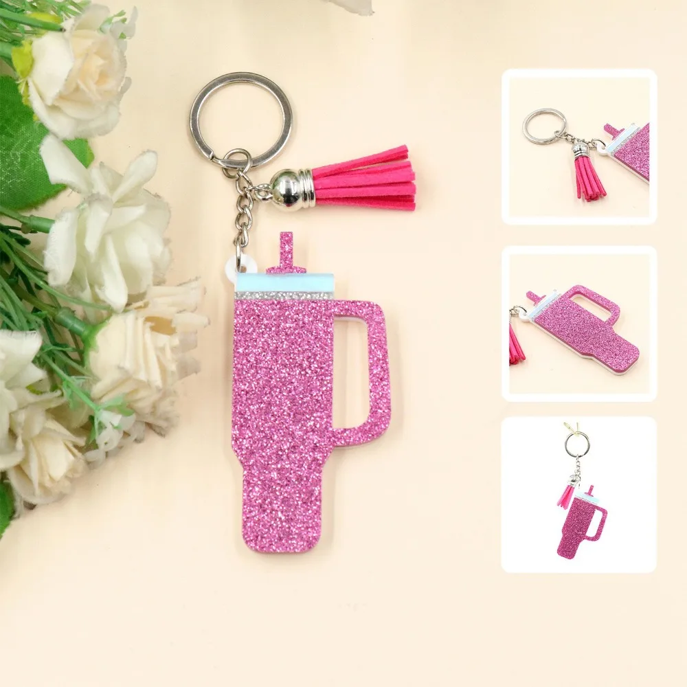 Glitter Sequin cup Keyring Bag Pendant Key Holder Tumbler Cup Keychain Backpack Decor Bag Charm Cup Pendant Keychain