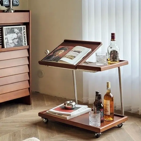 Solid wood trolley side rack sofa movable coffee table medieval household corner table