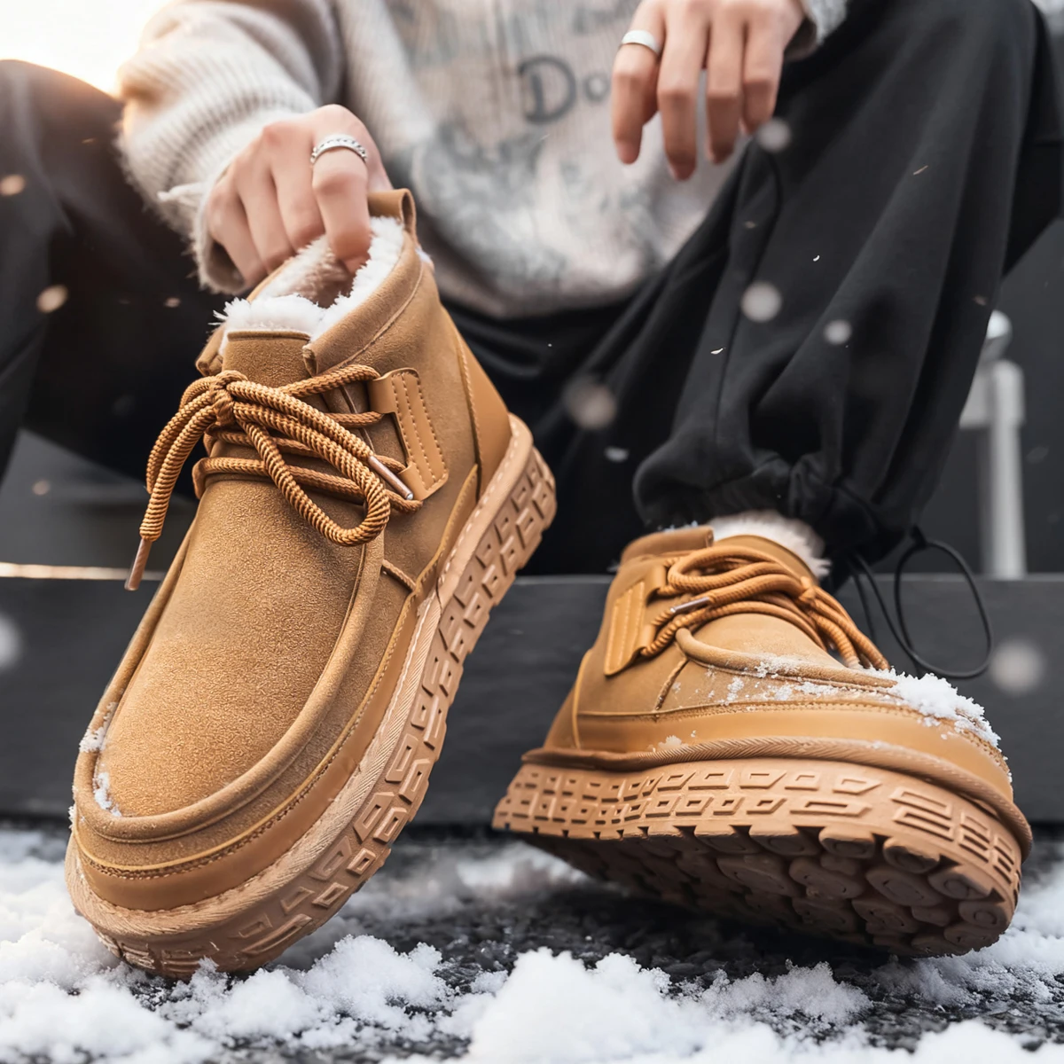

Snow Boots, Thick and Fashionable Casual Large-sized Workwear Shoes, Warm and Cozy Mid-calf Cotton Shoes for Autumn and Winter