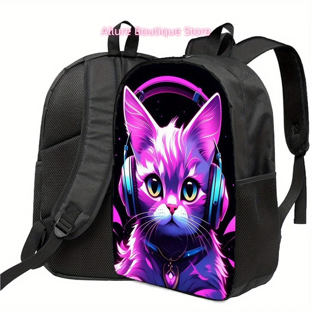 Lightweight And Colorful Casual Backpack for Men And Women, Perfect for Outdoor Activities Like Cyber neon cartoon cat pattern