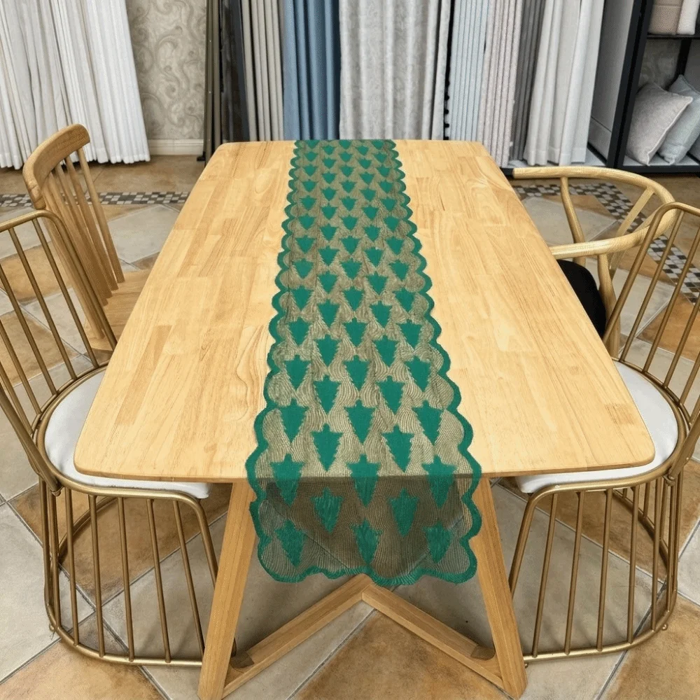 Maple Leaf Christmas Tree Table Runner Lace Long Christmas Table Flag Decorative Cloth Desk Decor Xmas Tablecloth Home Decor
