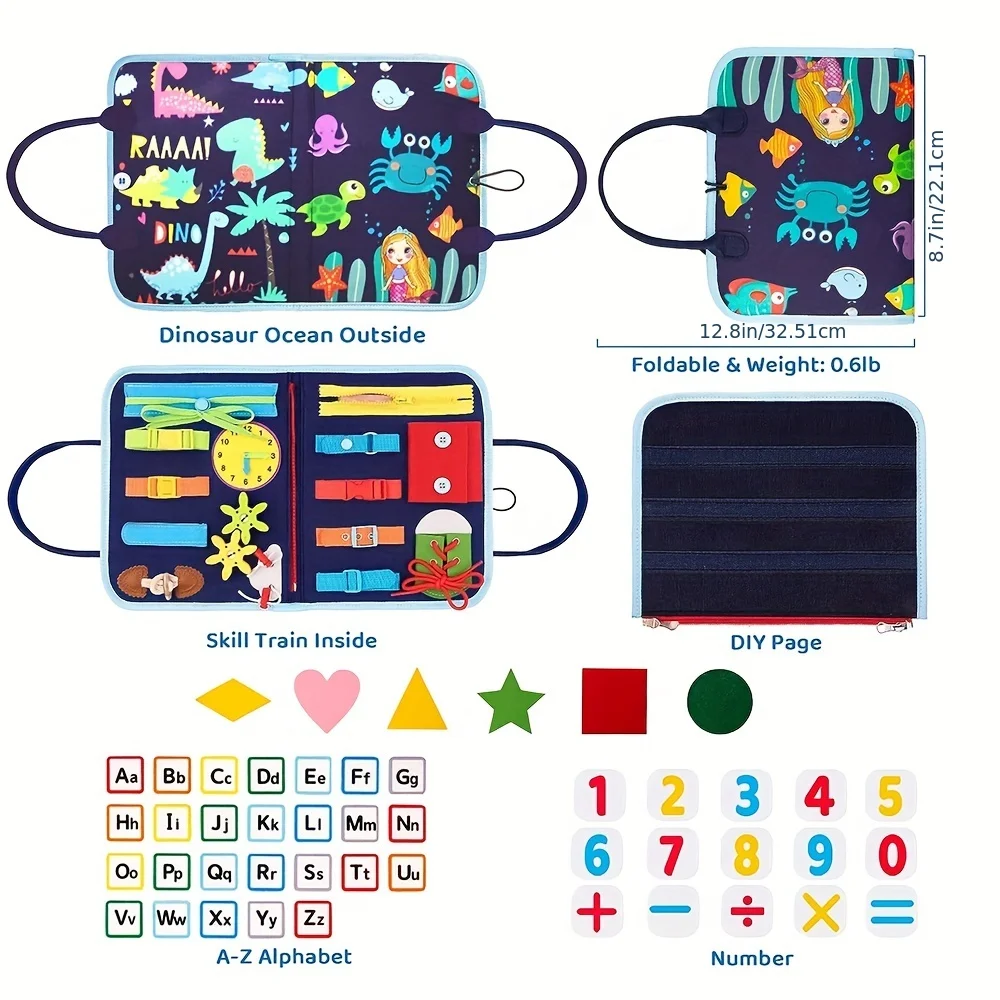 Tablero ocupado Montessori para niños pequeños 20 en 1, juguete sensorial con paneles adicionales de bricolaje para aprendizaje y viajes de habilidades motoras finas, educación preescolar