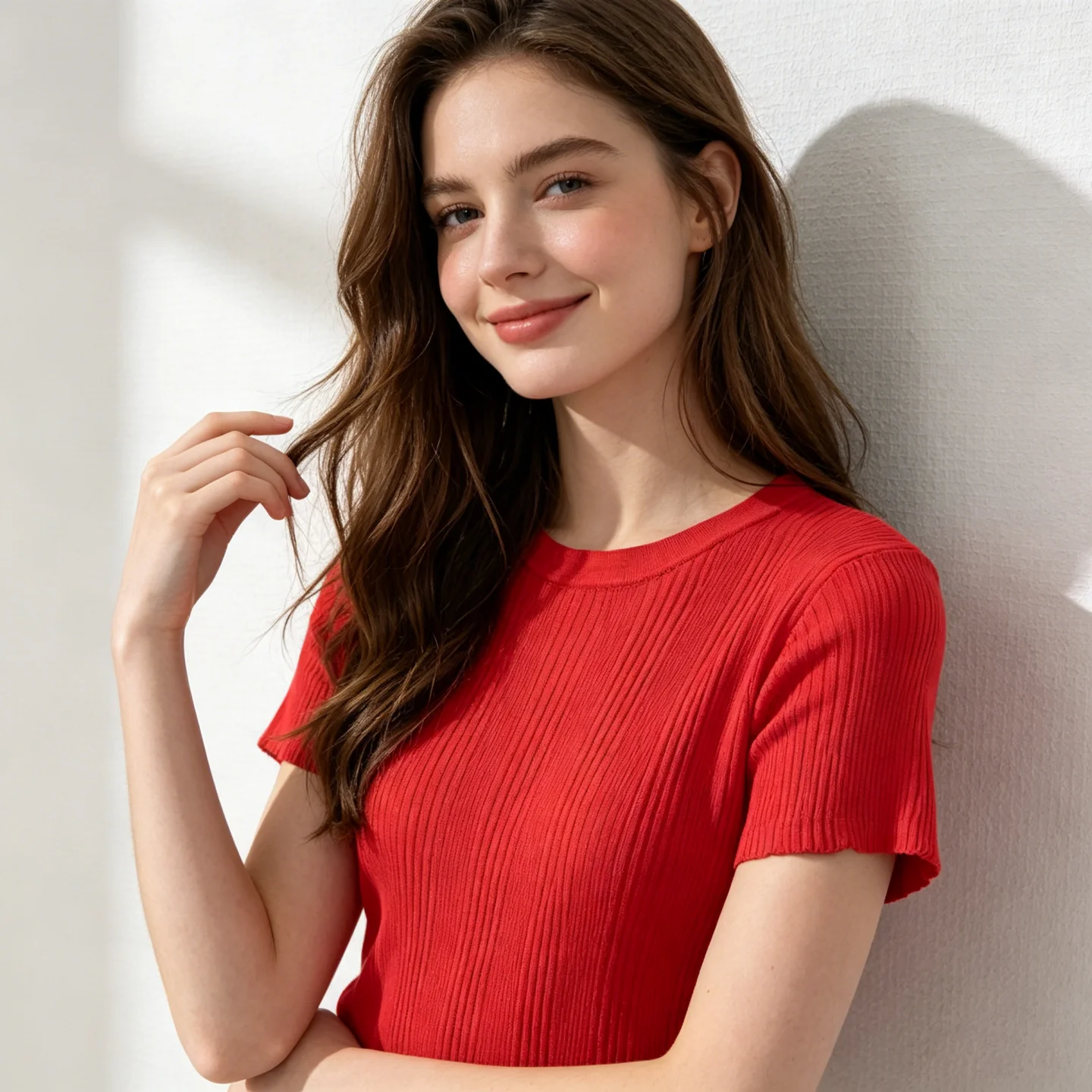 26-Year Summer Collection Silky Round-Neck Knit Short-Sleeve Sweater Women's T-Shirt New Slim-Fit Elegant Short Knit Top