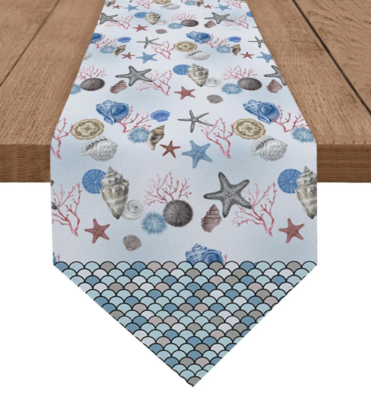 Sea Shells Starfish Scales Modern Home Kitchen Dining Tablecloths Wedding Party Table Decoration Table Runner