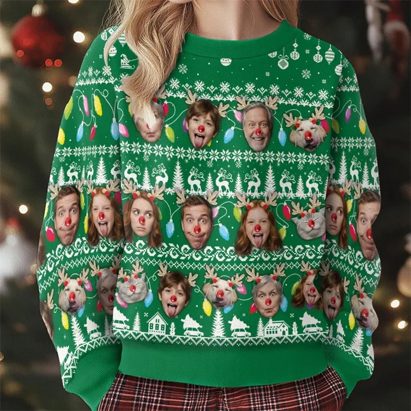 Family Custom Face Christmas Sweatshirt Men Women Personalized Photo Ugly Sweater Crewneck Long Sleeve Holiday Xmas Gifts 2026