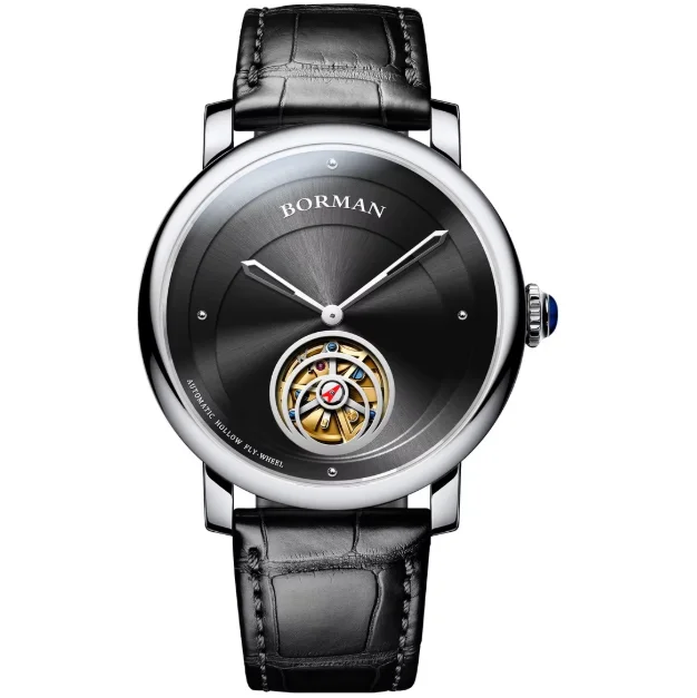 

BORMAN Men Automatic Watch 42mm Mechanical Wristwatch Skeleton Dial Waterproof Sapphire Mirror Leather Strap
