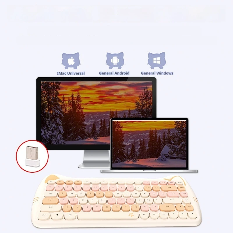 Imagem -04 - Wlmouse-cute Cat Wireless Keyboard e Mouse Conjunto para Meninas Estilo Punk Office Grupo Esports Game Acessórios para Jogos Presente de Natal