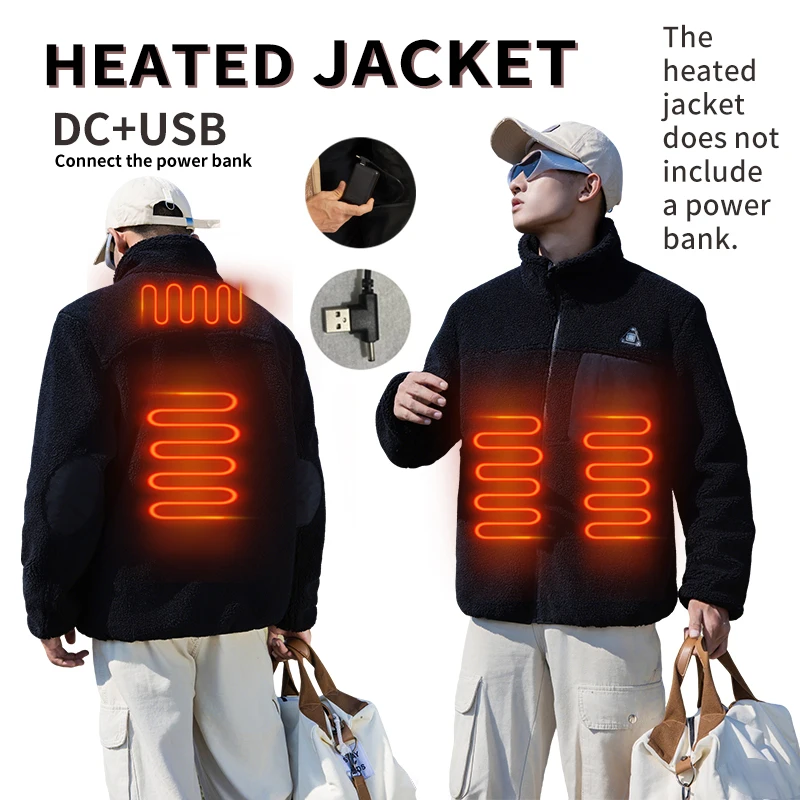 Winter men's 4-zone smart heating fleece warm long-sleeved jacket with three temperature modes for flexible switching