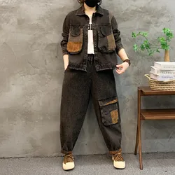 2024 primavera autunno abiti da Cowboy cappotto di Jeans con cappuccio Set di moda nuova giacca corta da donna Jeans Casual Set di due pezzi Streetwear