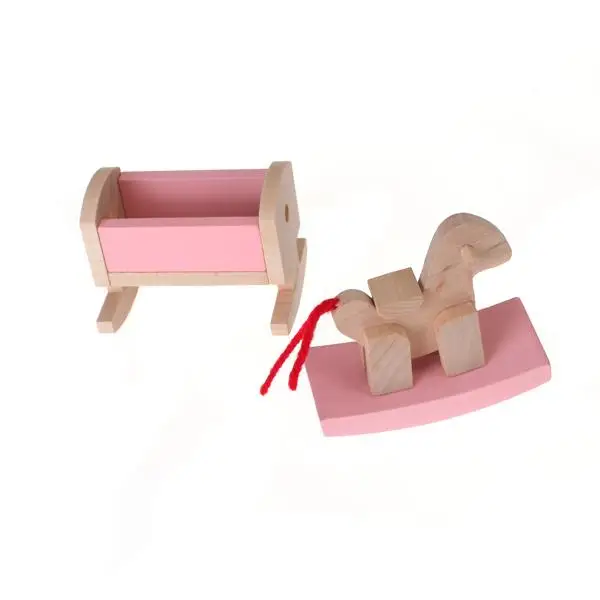Wooden Dollhouse Furniture Set Bunk Bed High Chair Rocking Horse Cradle 1 12 Miniatures for Children Room Play view 4