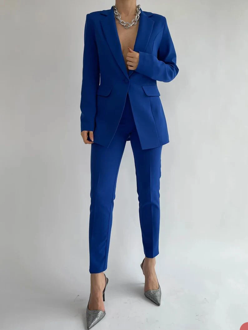 Blazer Pant Suits Two Piece Set Office Ladies Women Slim Fit Business Custom Made Pencil Pants Formal Outfit