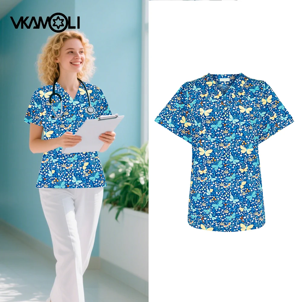 

Распродажа. Спецодежда с принтом бабочки. Рубашка-скраб для медицинской работы.