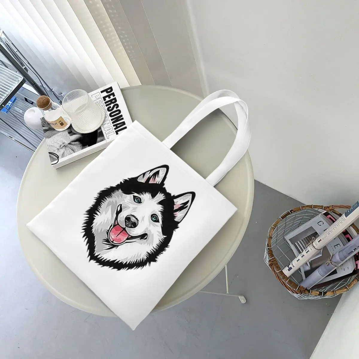 Siberian Husky Alaskan Dog Shopping Bags Canvas The Tote Bag Folding for Women Shoulder Tote Travel Handbag