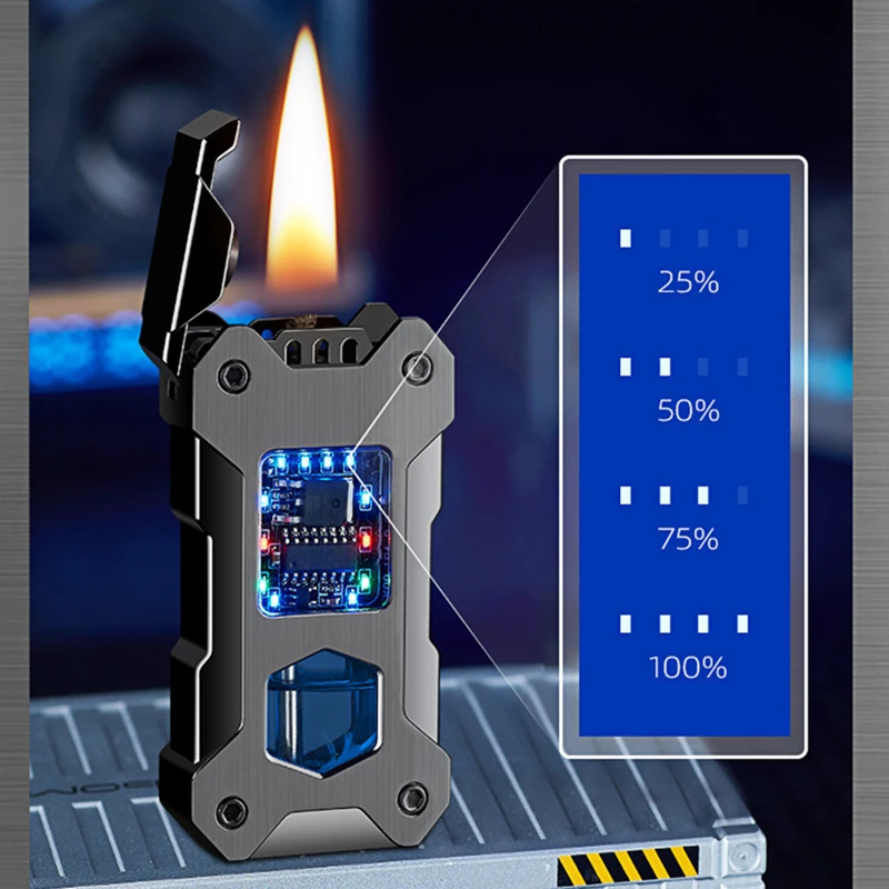 Metal Mechanical Oil Electric Hybrid Lighter Windproof Gravity Induction Ignition Transparent Gas Window Kerosene Lighter