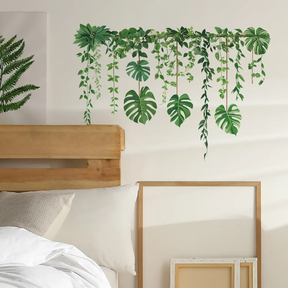 أوراق نباتات خضراء، جداريات، غرفة نوم، غرفة معيشة، قاعة مدخل، خزانة ملابس، مسكن، ديكور منزلي، ورق حائط، ذاتي اللصق