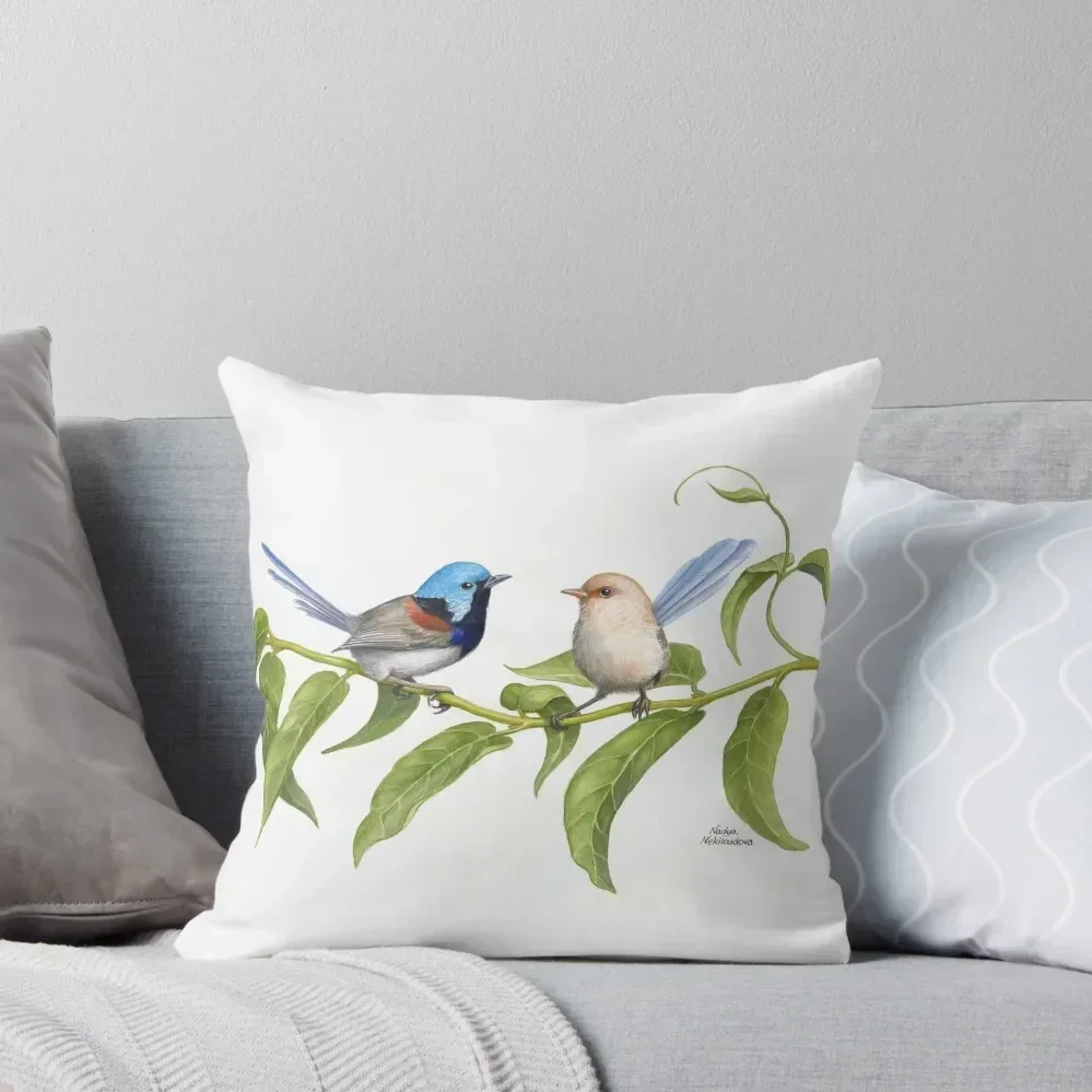 Variegated Fairy-Wrens - by Nadya Neklioudova Throw Pillow ornamental pillows for living room Ornamental Pillow pillow