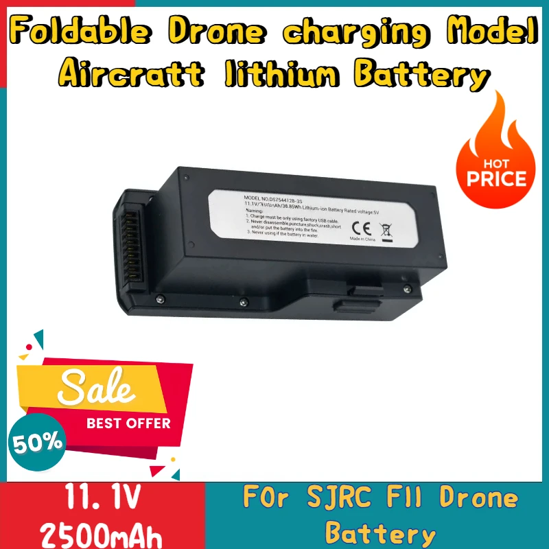 

For SJRC F11 Drone Battery 11.1V 2500mAh Foldable Drone Charging Model Aircraft Lithium Battery