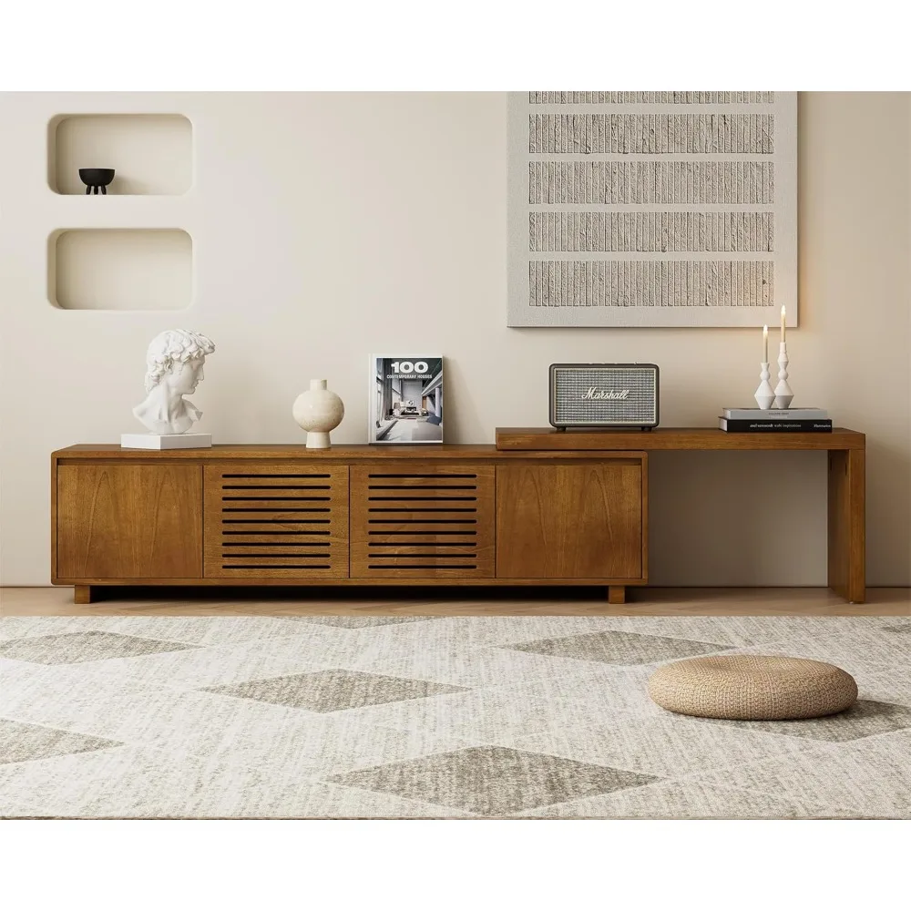 

Mid Century Modern TV Stand,Extendable Entertainment Center for 65/70/75/80 Inch TV,Media Console for Living Room&Bedroom, Walnu