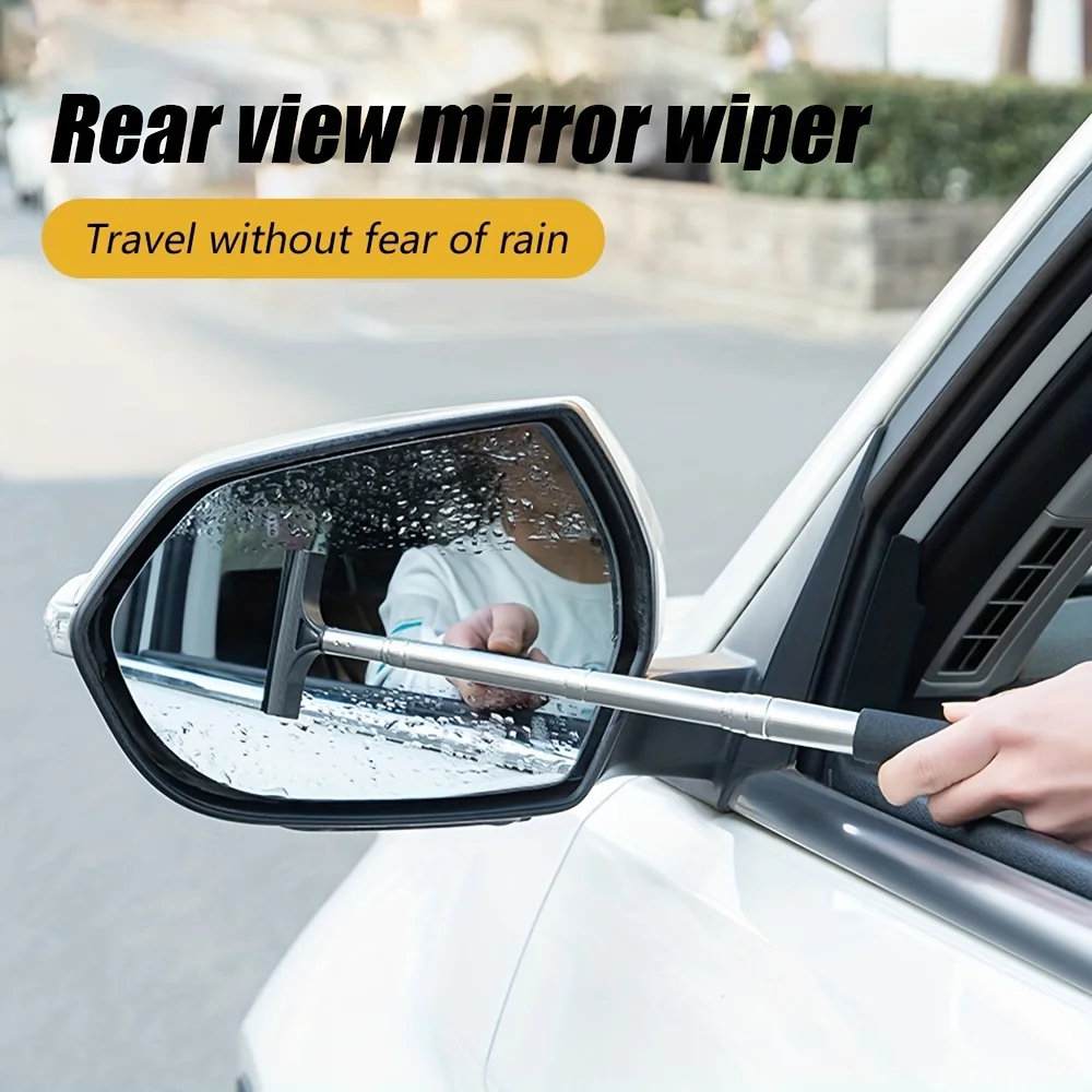 1pc car rearview mirror wiper telescopic car rearview mirror wiper long handle car cleaning tool rearview mirror glass defogger