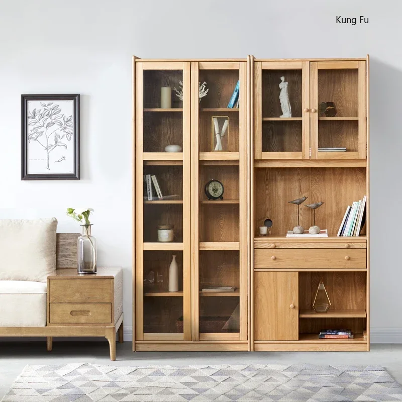 

Nordic Solid Wood Bookcase with Desk Combination Computer Desk Storage Cabinet