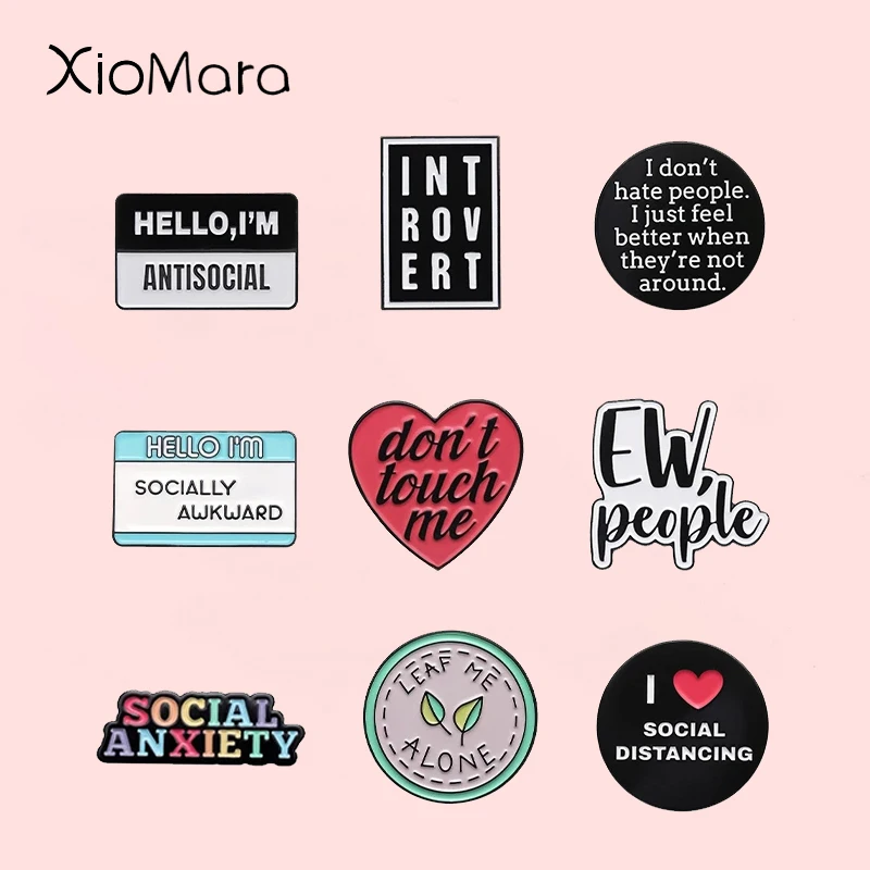 Alfileres esmaltados de ansiedad Social, broche de cita Antisocial personalizado, insignias de solapa, regalo de joyería de fobia Social para niños