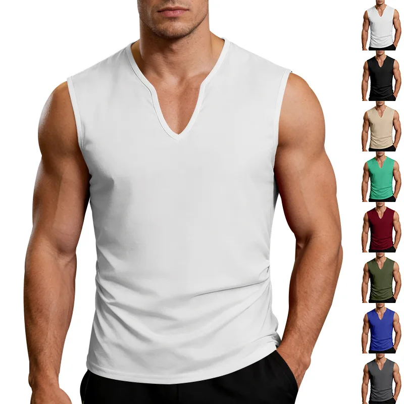European and American loose and simple men's V-neck casual quick-drying breathable vest holiday sports fitness training vest