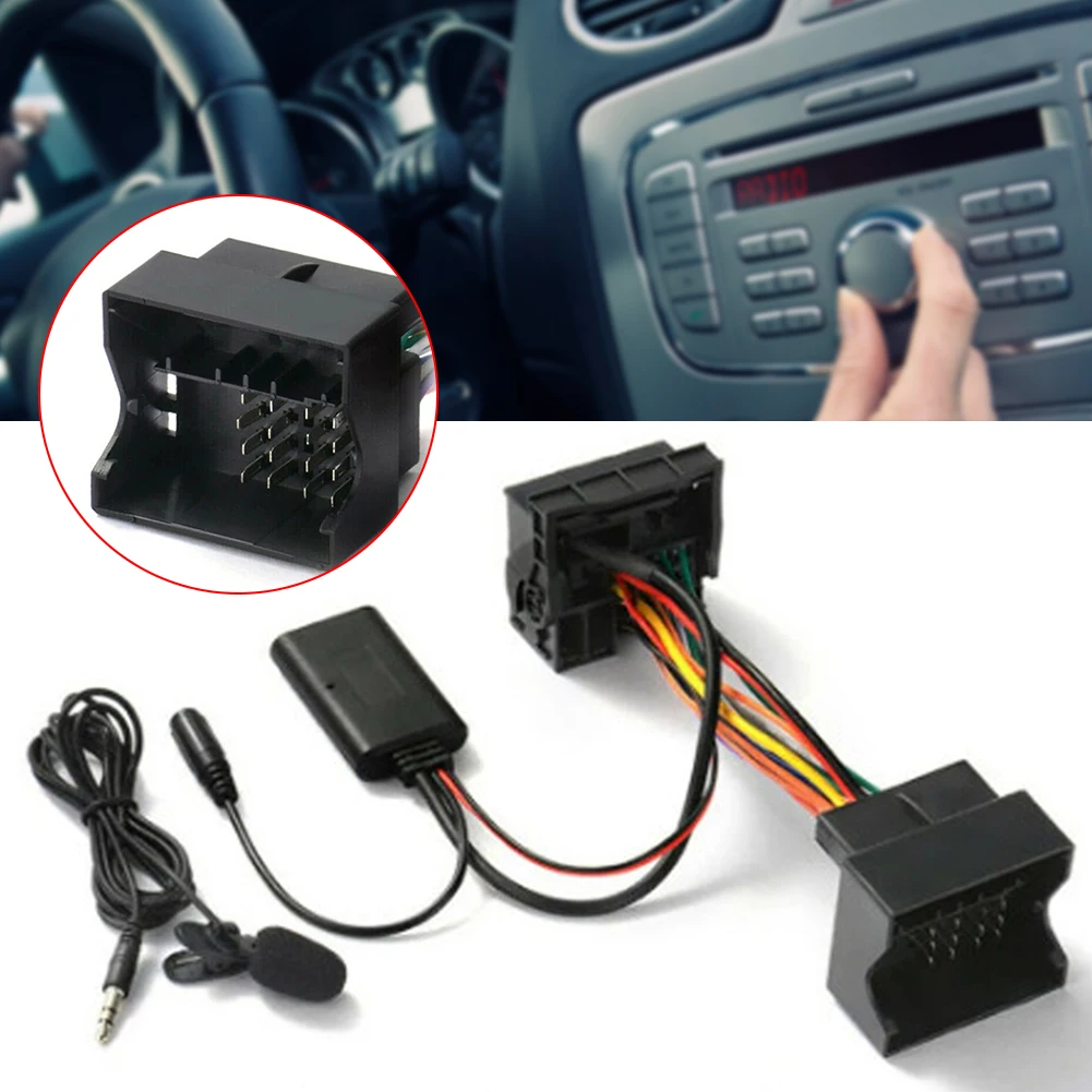 

Car Radio Audio Music Device Bluetooth 5.0 Handsfree Aux Adapter Harness Wire with Mic Aux-In Audio Cable for Ford Mondeo Focus