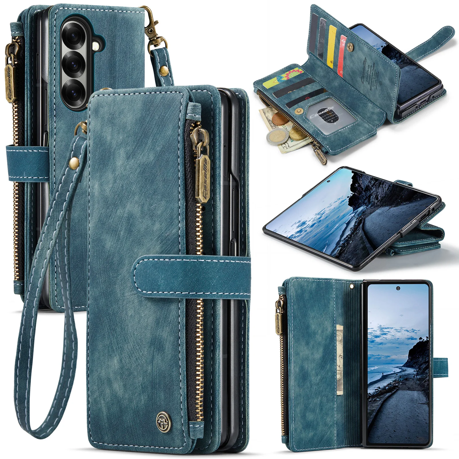 High-end Multi Card Zipper Flip Wallet Leather Case for Samsung Z Fold 8 Ultra 7 Shockproof  for Magsafe Book Stand Cover