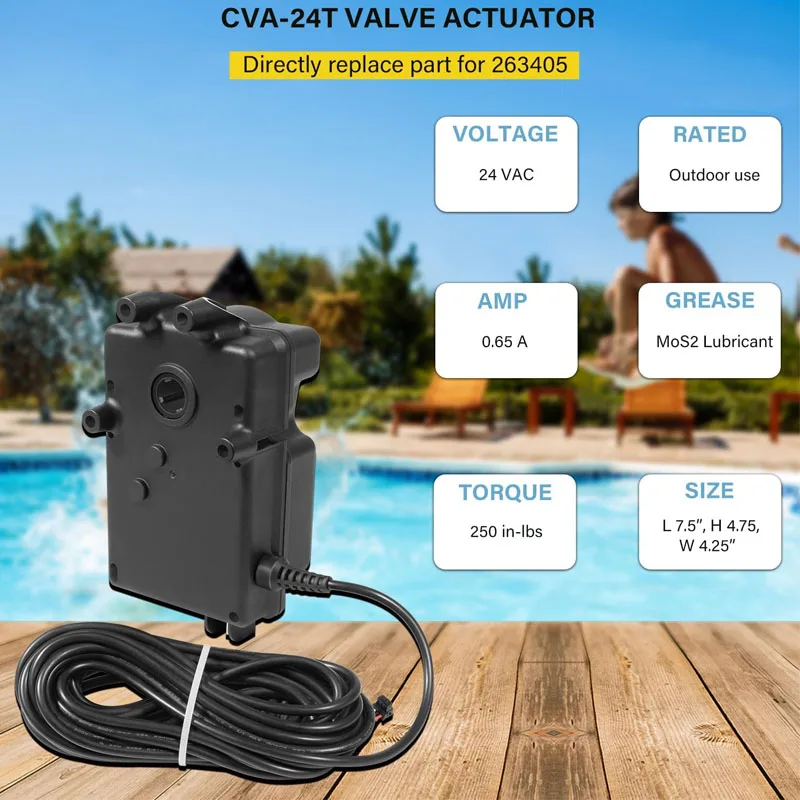 263045 CVA-24T Valve Actuator 180 Degree Rotation, 24 Volt AC Pool and Spa Actuator for Compool, Ortega , Jandy 3-Port Valves