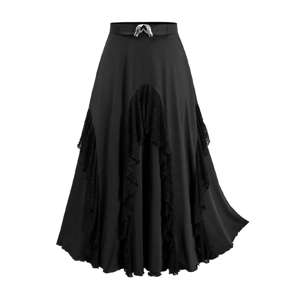 

ROSEGAL Юбки больших размеров с оборками, кружевная лоскутная юбка с пряжкой в форме сердца, женская повседневная модная элегантная юбка-миди трапециевидной формы